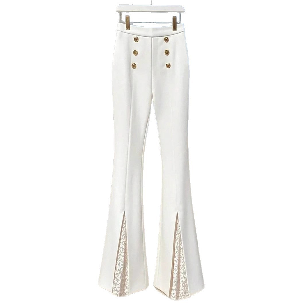 Damen Modische Flared-Hosen mit eleganten Knopfdetails und seitlichem Schlitz Drune