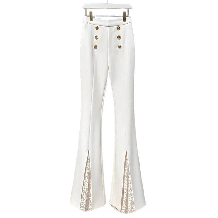 Damen Modische Flared-Hosen mit eleganten Knopfdetails und seitlichem Schlitz Drune