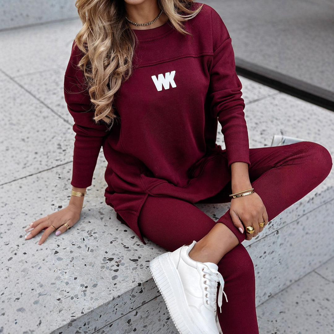 Damen nan Oversize-Longsweatshirt mit seitlichen Schlitzen und highwaist Ripp-Leggings Set Drune