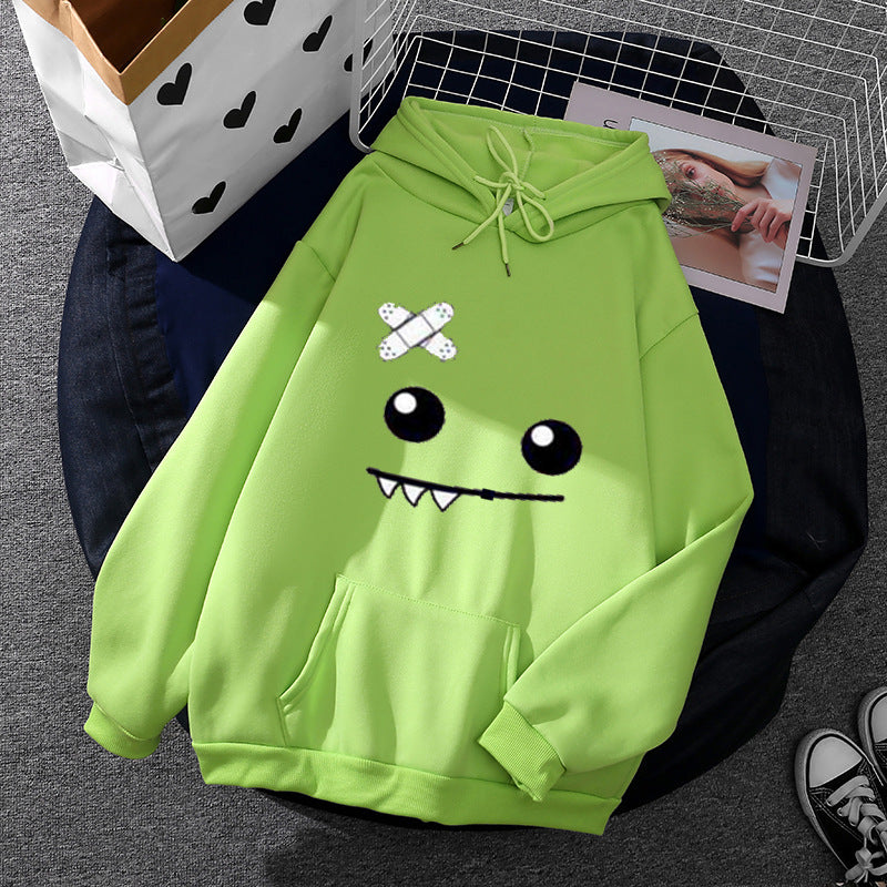 Damen nan Kapuzenpullover mit verspieltem Monstergesicht, Bandagen-Applikation und Kängurutasche Drune