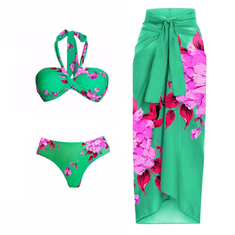 Damen Strand-Bikini-Set mit asymmetrischem Oberteil und elegantem Maxi-Rock Drune