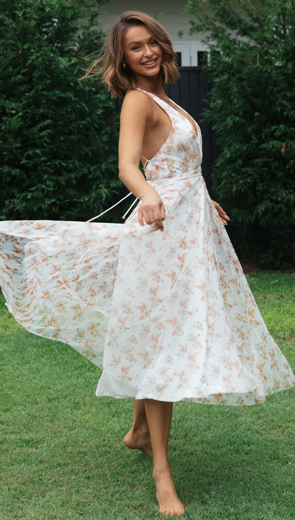 Damen Maxi-Kleid mit tiefem V-Ausschnitt und fließendem Chiffon Drune