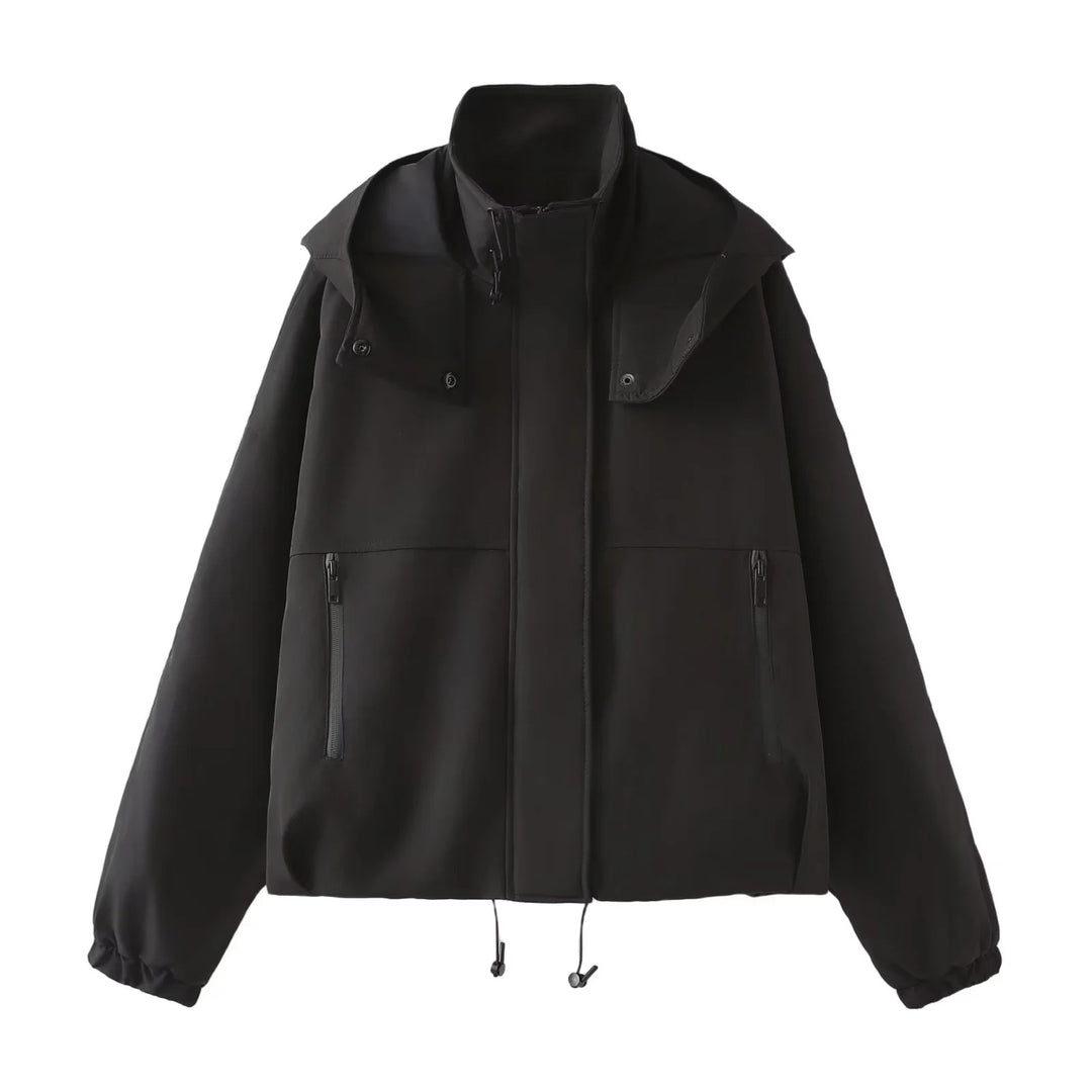 Damen nan kurzes wattiertes Kapuzenblouson mit weitem Boxy‑Schnitt und elastischem Saum Drune