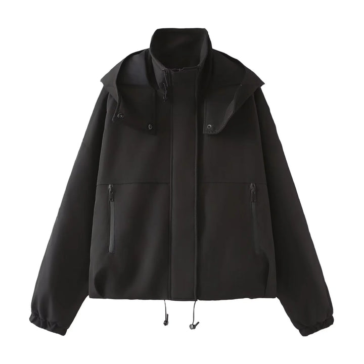 Damen nan kurzes wattiertes Kapuzenblouson mit weitem Boxy‑Schnitt und elastischem Saum Drune