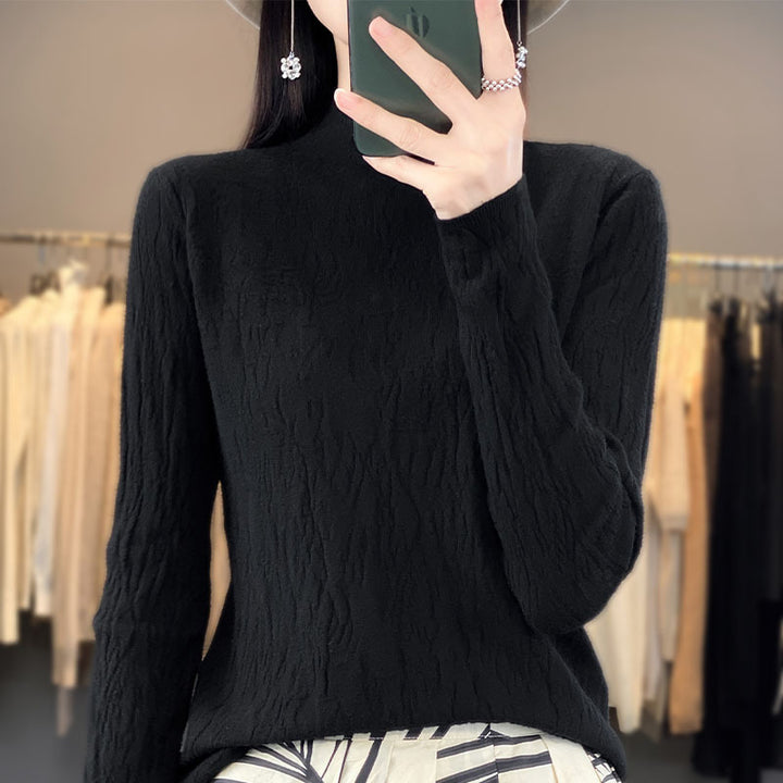 Damen Strukturierter Feinstrick-Pullover mit kurzem Stehkragen und Crinkle-Optik Drune