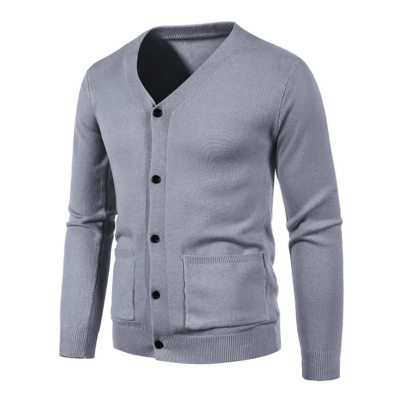 Herren nan schlanker Feinstrick-Cardigan mit V-Ausschnitt, Knopfleiste und aufgesetzten Taschen Drune