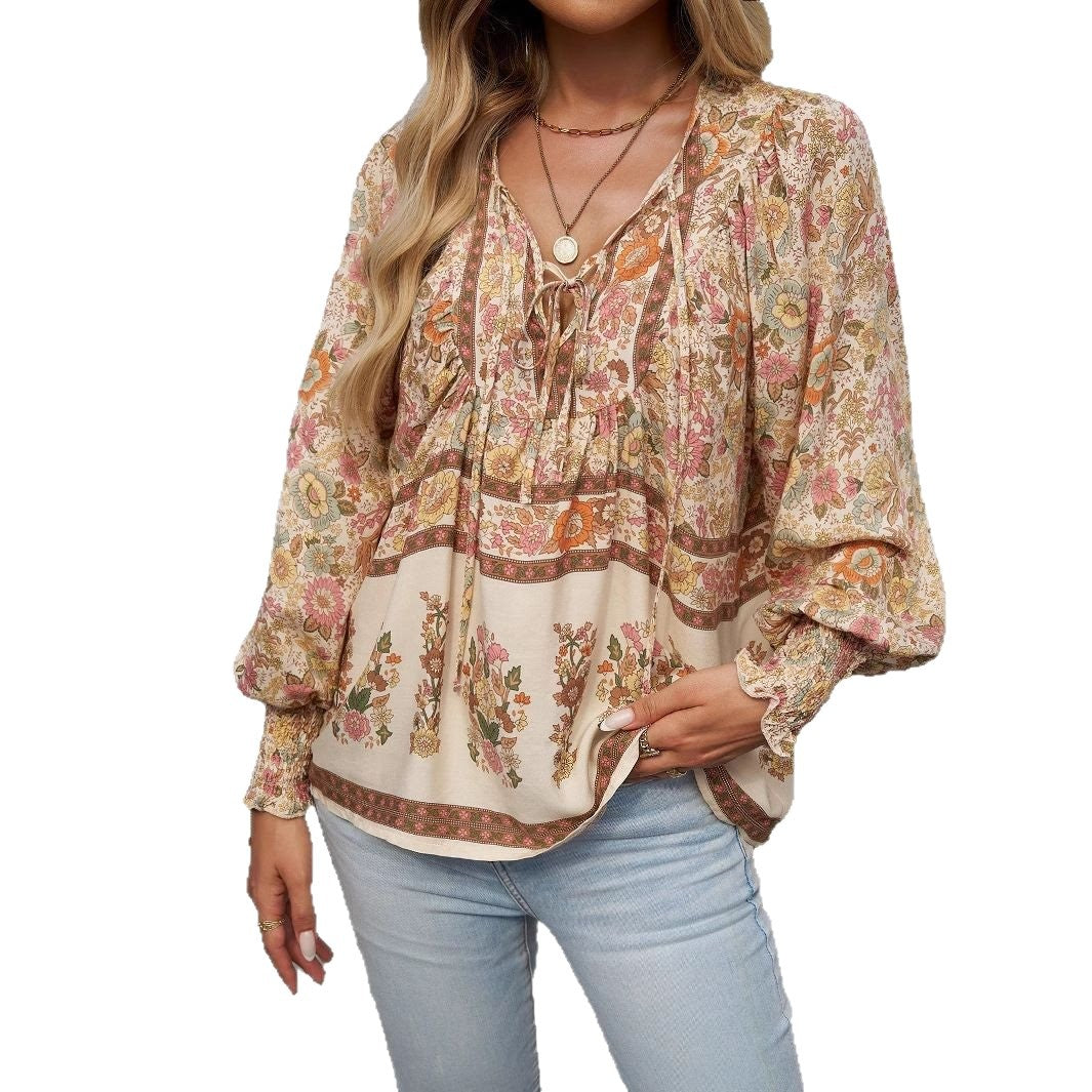 Damen luftige Bluse mit raffiniertem floralem Design und lockerem Schnitt Drune
