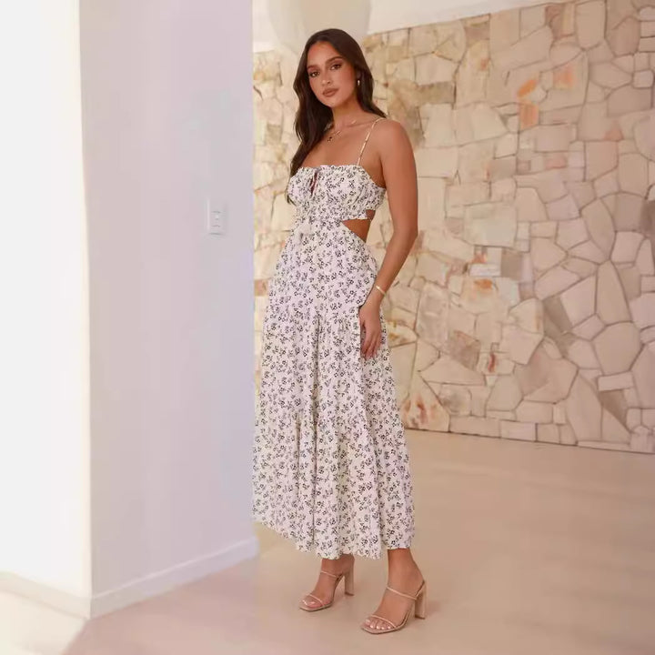 Damen Maxi-Hängemattenkleid mit Raffung und Spitzenakzenten Drune