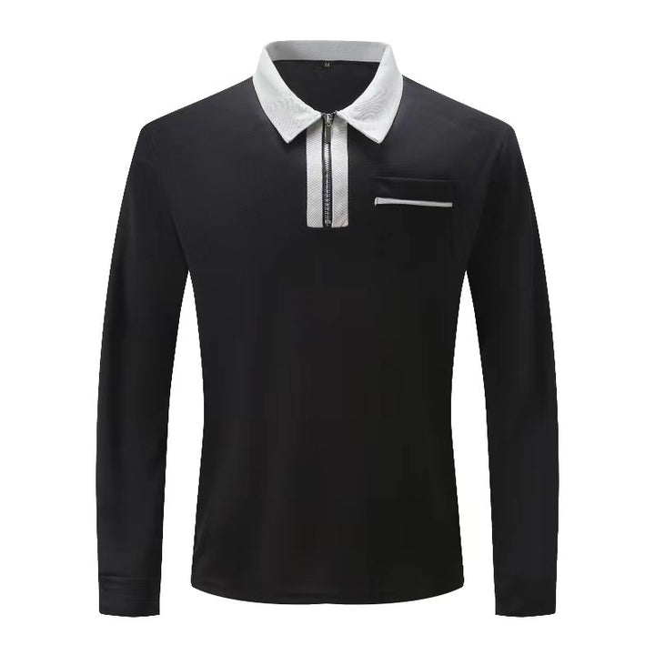 Herren nan elegantes Langarm-Poloshirt mit markantem Stehkragen Metall-Kurzreißverschluss und Brustleistentasche Drune