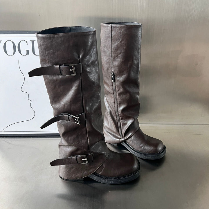 Damen modische Stiefel mit verstellbaren Riemen und robustem Profil Drune