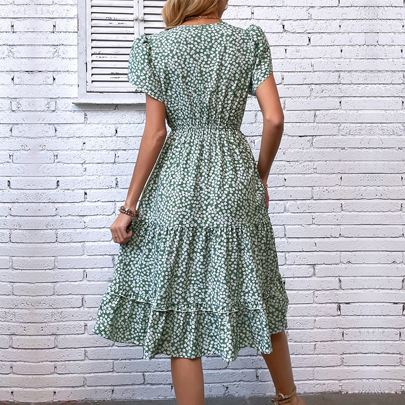 Damen lässiges Sommerkleid mit Rüschendetails und floralem Muster Drune