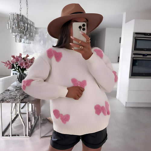 Damen gemütlicher Pullover mit modernem Herzdesign und weichem Strick Drune