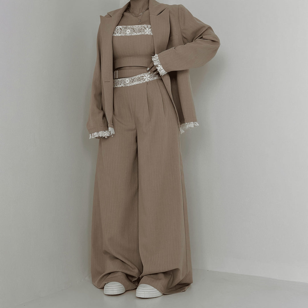 Damen Elegantes Zweiteiliges Set mit Spitzen-Details Drune