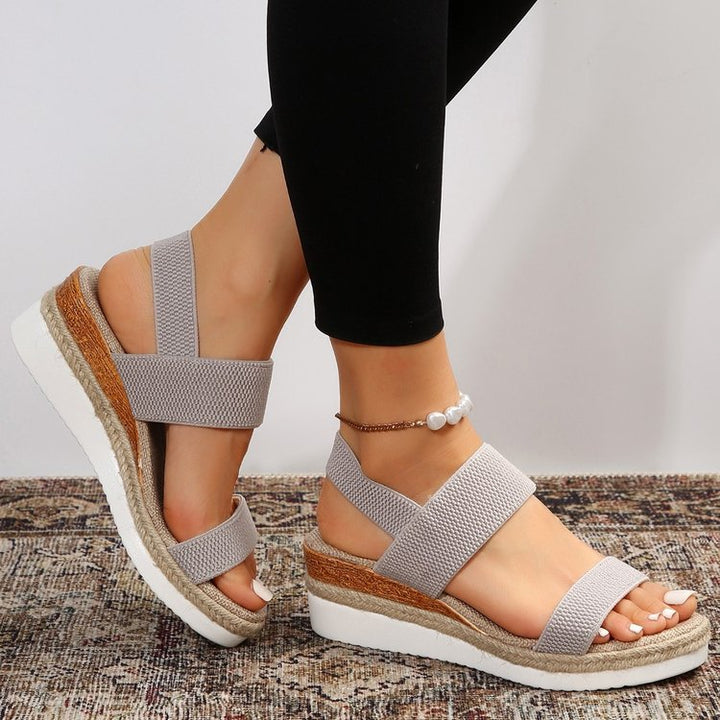Damen Plateau-Sandalen mit dualem Riemen und entspannter Jute-Optik Drune