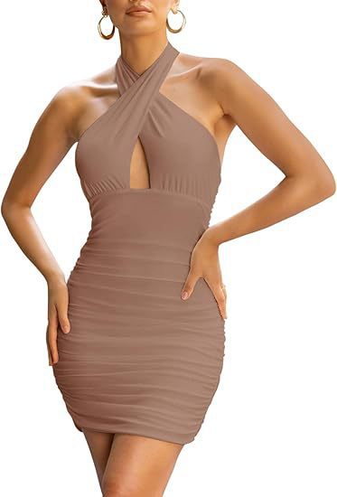 Damen Bodycon-Kleid mit raffiniertem Wickeldesign und ausgeschnittenem Dekolleté Drune