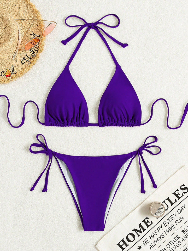 Damen Triangel-Bikini mit verstellbaren Bändern und elastischem Taillenbund Drune