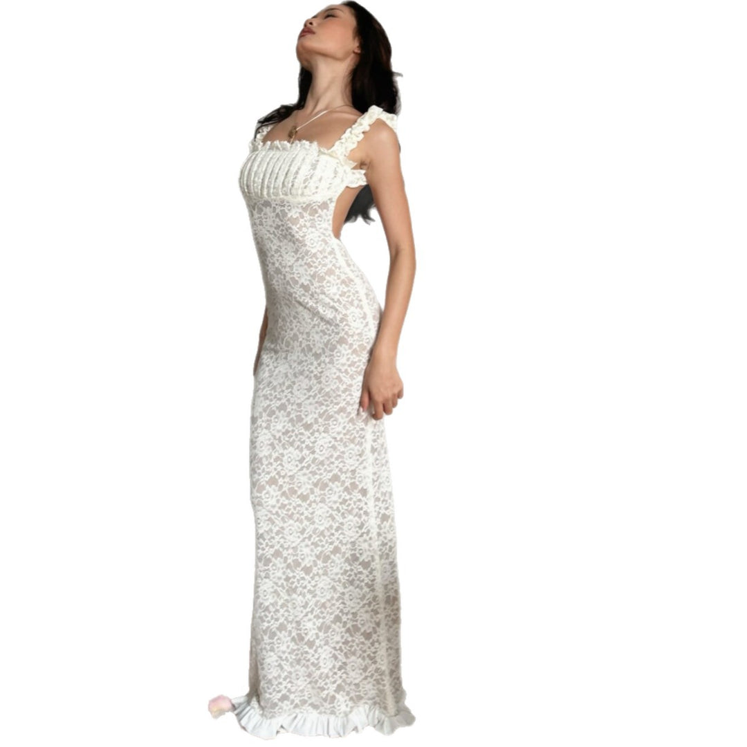 Damen Spitzen-Maxikleid mit Rüschendetails und elegantem Schnitt Drune