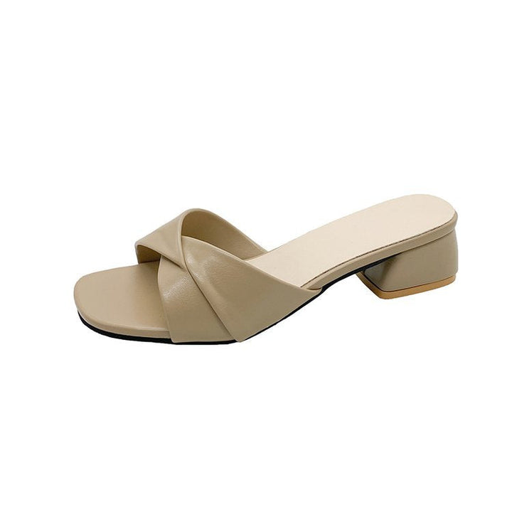 Damen elegante Mules mit gekreuzten Riemen und Blockabsatz Drune
