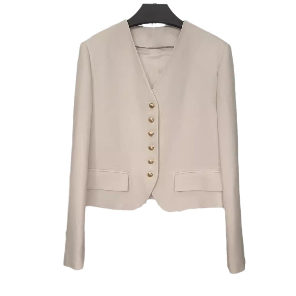 Damen Eleganter Kurzblazer mit Goldknöpfen Drune