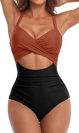 Damen Einteiliger Badeanzug mit elegantem Wickelschnitt Drune