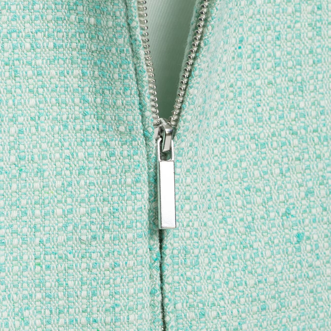 Damen Kurzjacke im Bouclé‑Mix mit verdecktem Reißverschluss und Hemdkragen Drune