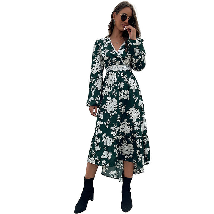 Damen Wickel-Midikleid im Boho-Stil mit Spitzenpasse, Häkel-Taillenband & seitlichem Beinschlitz Drune