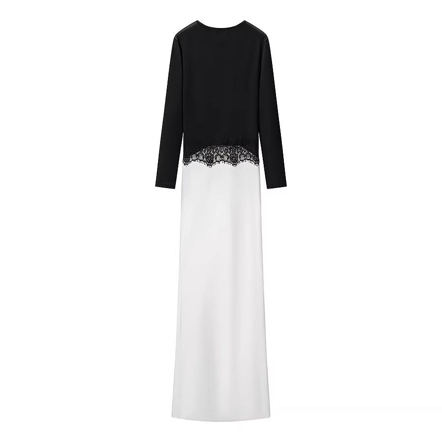 Damen Maxikleid mit Spitzeneinsatz, geraffter Vorderpartie und fließender Saum Drune