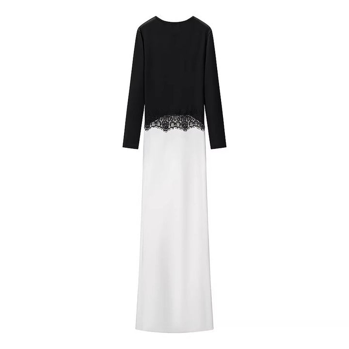Damen Maxikleid mit Spitzeneinsatz, geraffter Vorderpartie und fließender Saum Drune
