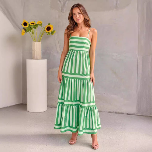 Damen Maxikleid mit schmalen Trägern und gestreiftem Design Drune