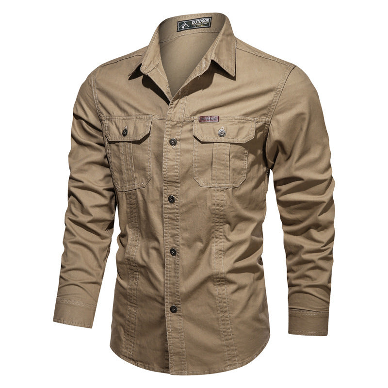 Herren nan robustes langärmeliges Outdoorhemd mit doppelten Brusttaschen und Button-Front Drune