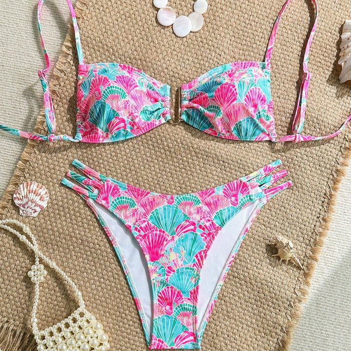 Damen Push-Up Bikini mit zarten Muschelmotiven Drune