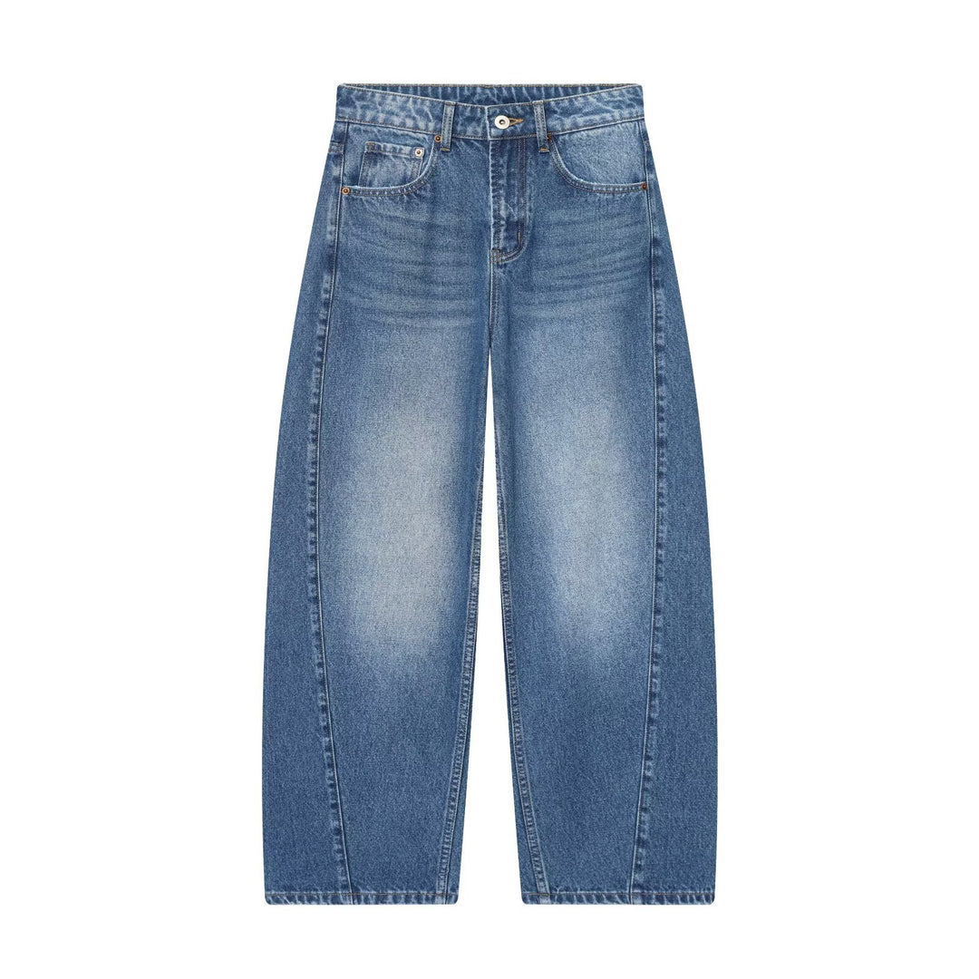 Damen Weite Cropped-Jeans mit hoher Taille und Einsatznaht Drune