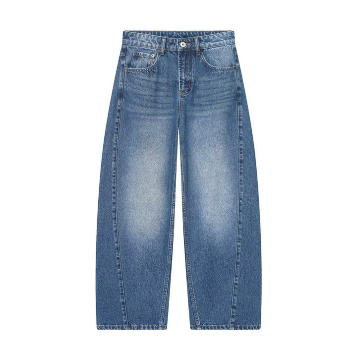 Damen Weite Cropped-Jeans mit hoher Taille und Einsatznaht Drune