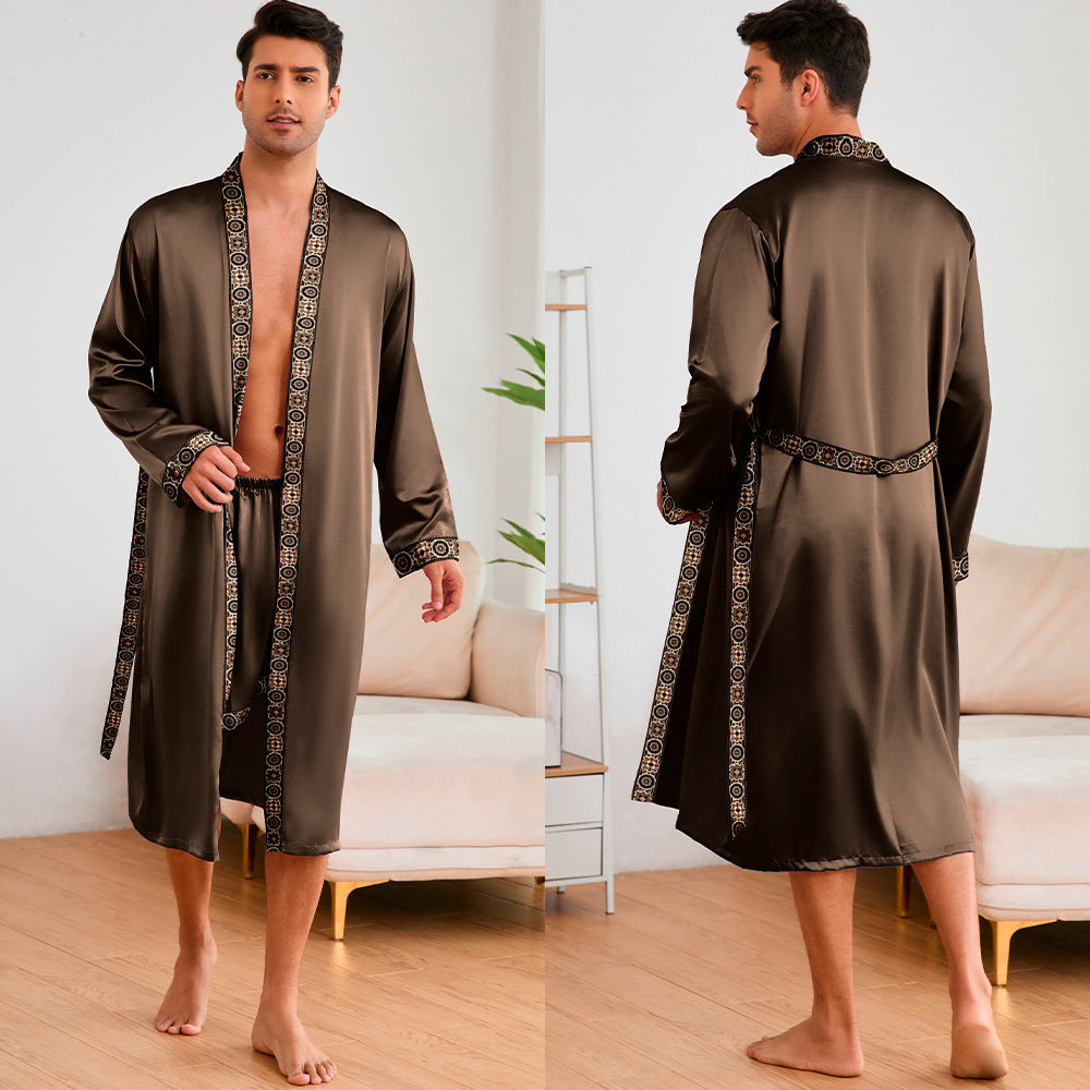 Herren Satin Morgenmantel mit stilvollem Schalkragen und seitlichen Taschen Drune