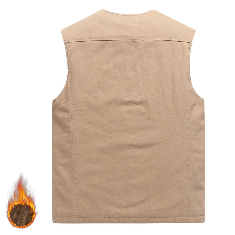 Herren Ärmellose Canvas‑Teddyweste mit wärmender Fleece‑Innenlage und aufgesetzten Taschen Drune