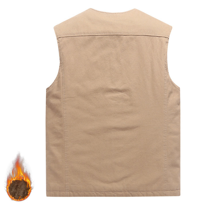 Herren Ärmellose Canvas‑Teddyweste mit wärmender Fleece‑Innenlage und aufgesetzten Taschen Drune