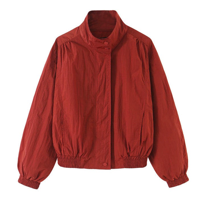Damen Leichte Cropped Windjacke mit Stehkragen und elastischem Saum Drune