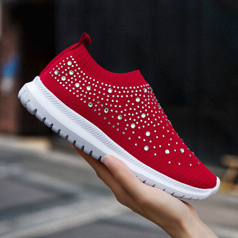 Damen Elastischer Sock-Sneaker mit Strass‑Nieten, atmungsaktivem Strickschaft und dämpfender Komfortsohle Drune