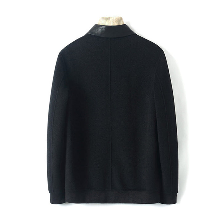 Herren Reißverschluss-Wollmix-Jacke mit Lederkragen und schlanker Silhouette Drune