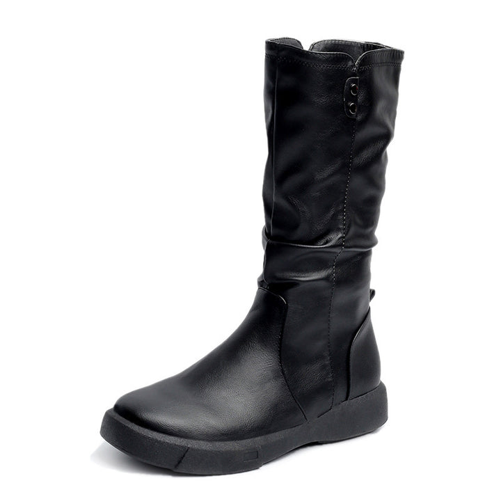Damen nan komfortabler Slouch-Stiefel mit wadenhohem Schaft weichem Kunstleder und leichter Plateau-Laufsohle Drune
