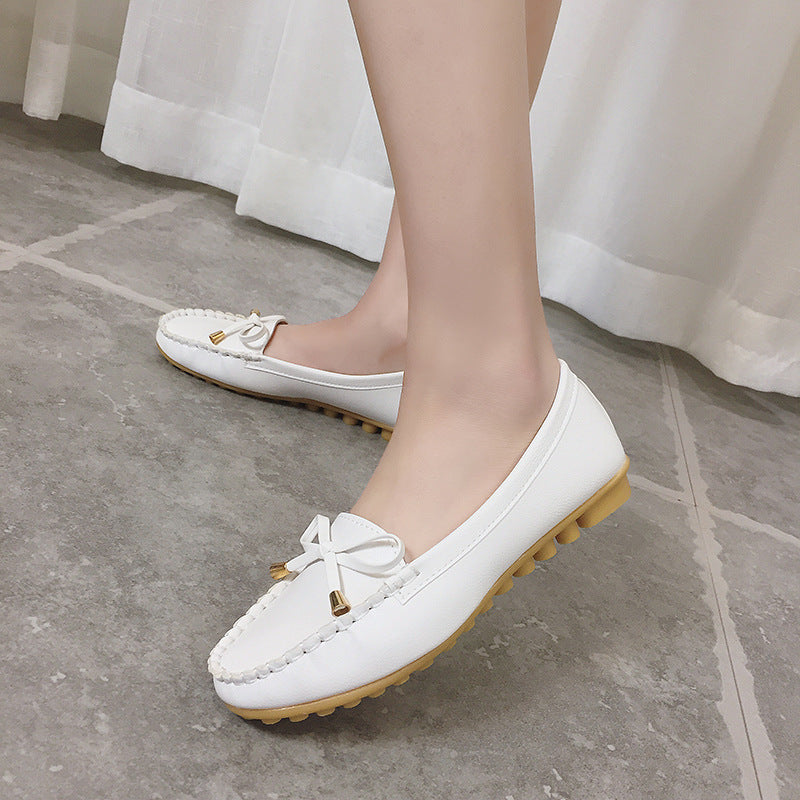 Damen Lederoptik Mokassin-Slipper mit Dekorschleife und profiliertem Gummisohlen-Design Drune