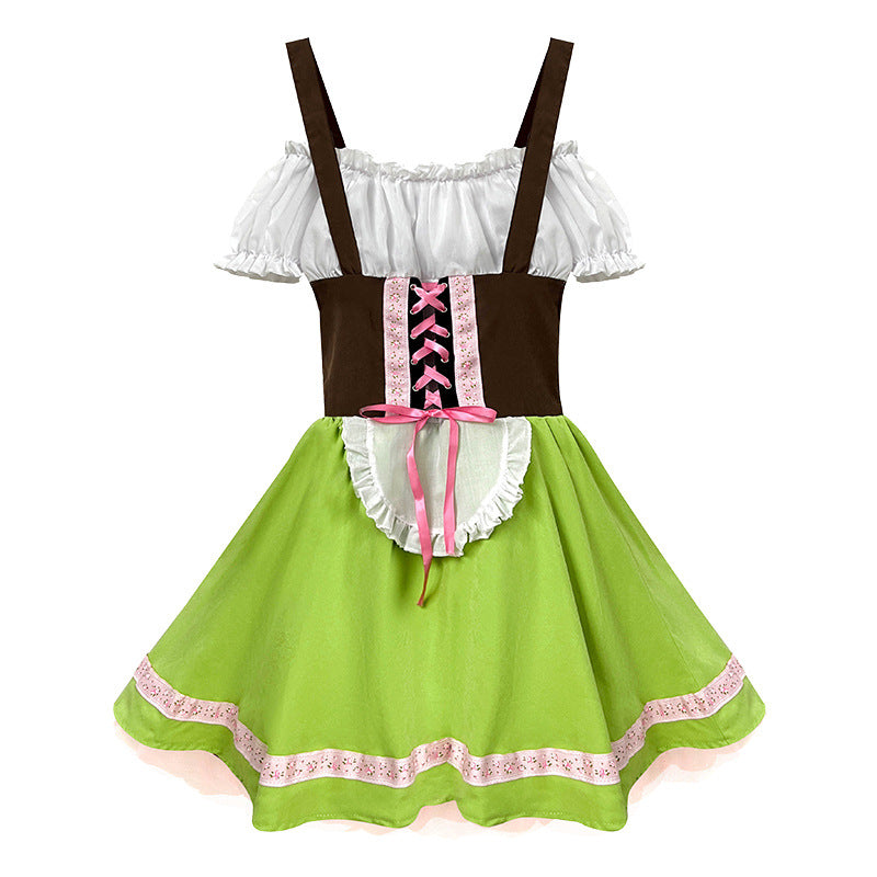 Damen nan folklorisches Trachtenkleid mit Schnürmieder, Carmenbluse und Rüschen-Schürze Drune