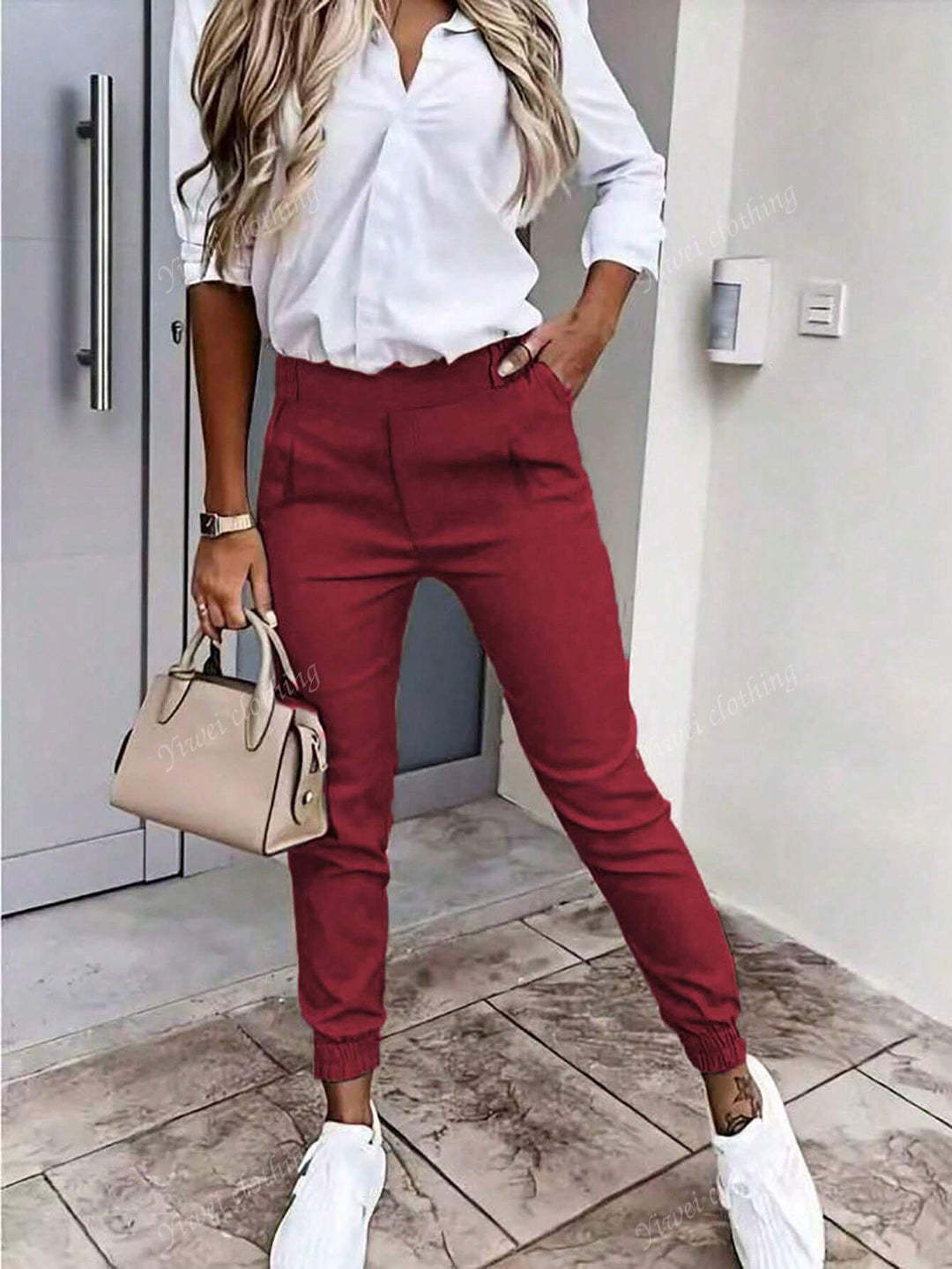 Damen Enganliegende Chino-Jogger mit hohem Bund und elastischen Bündchen Drune