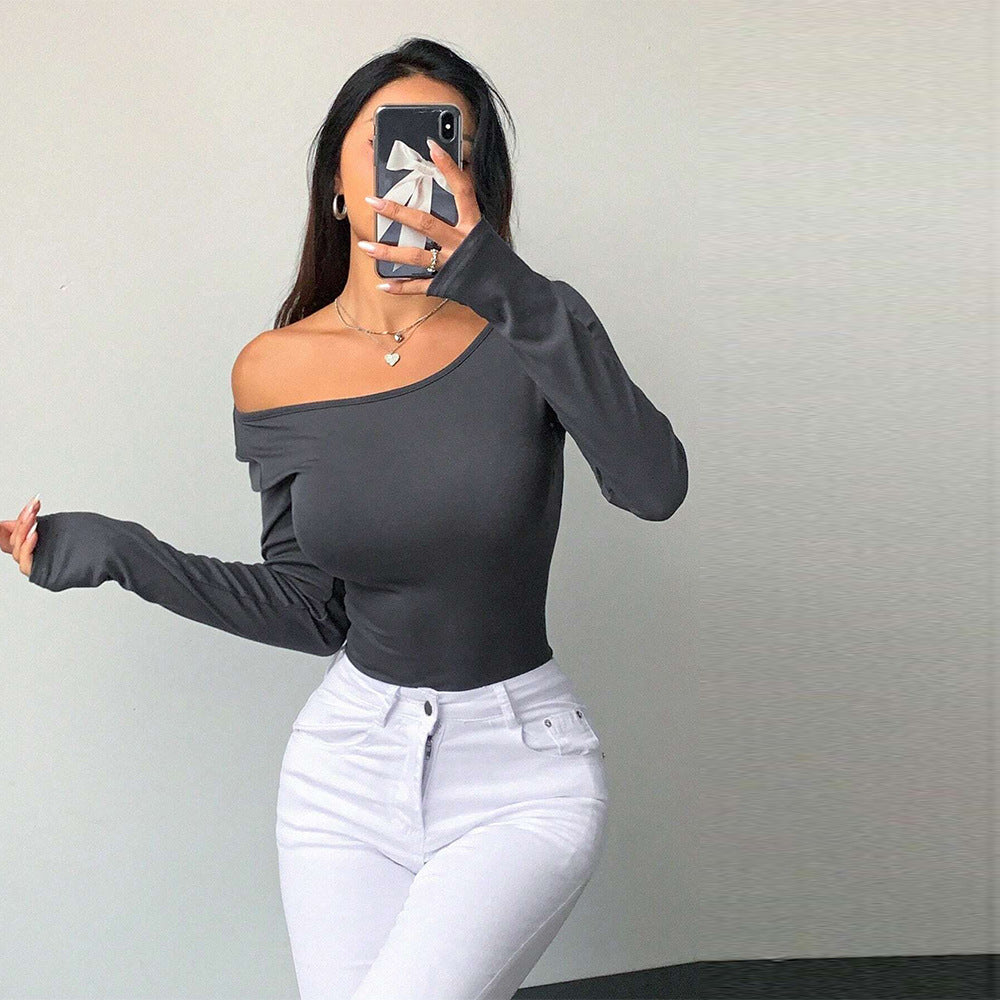Damen figurbetontes Langarmshirt mit Rundhalsausschnitt Sculpting-Stretch und taillierter Passform Drune