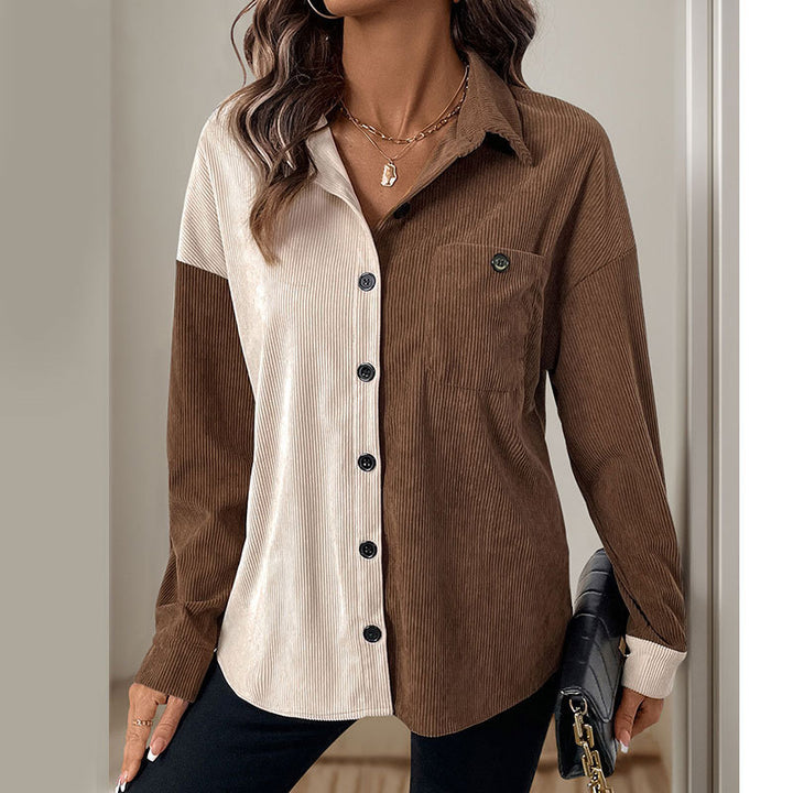 Damen Modische Kordjacke mit Kontrastdetails Drune
