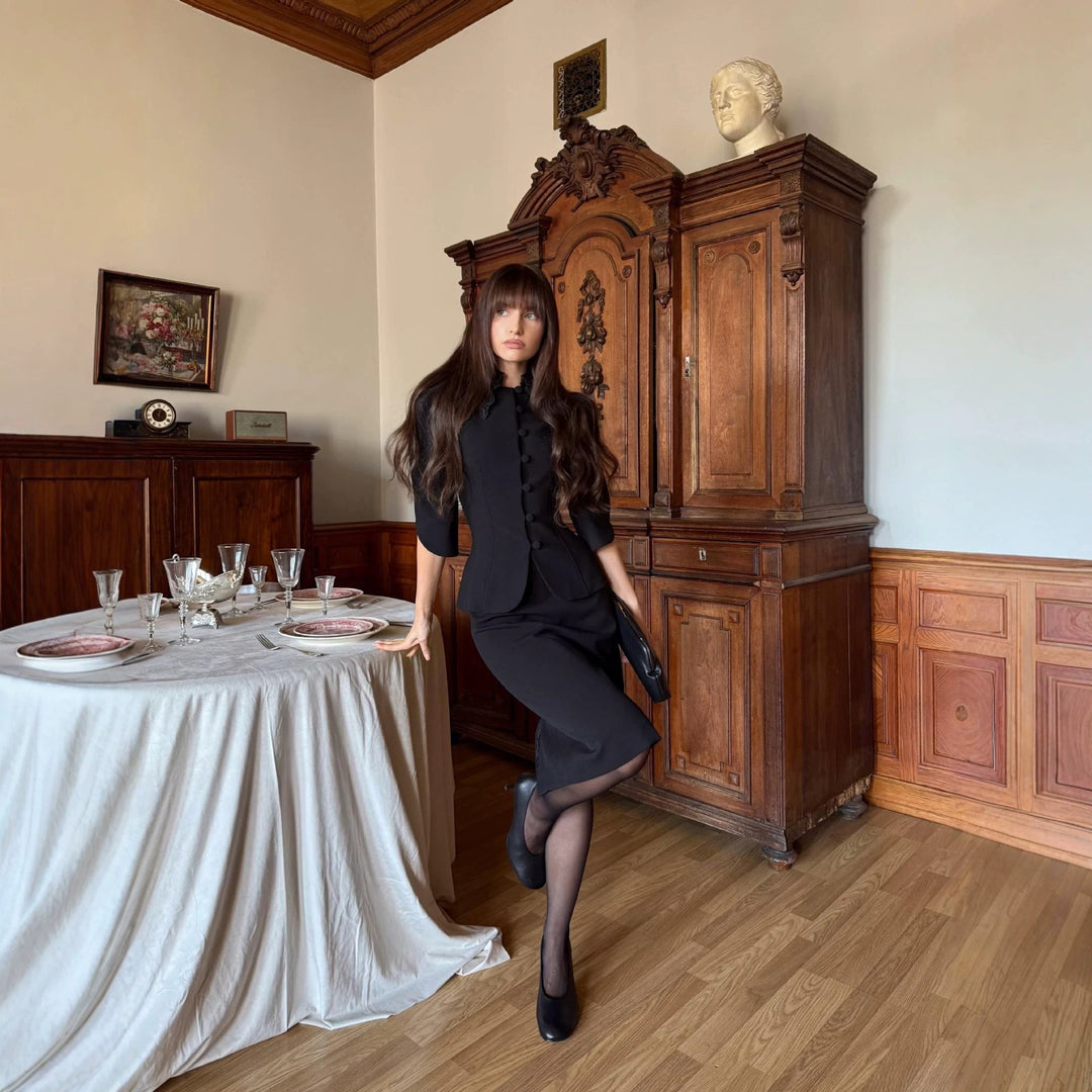 Damen Taillierter Blazer mit besticktem Schalkragen und Puffärmeln Drune