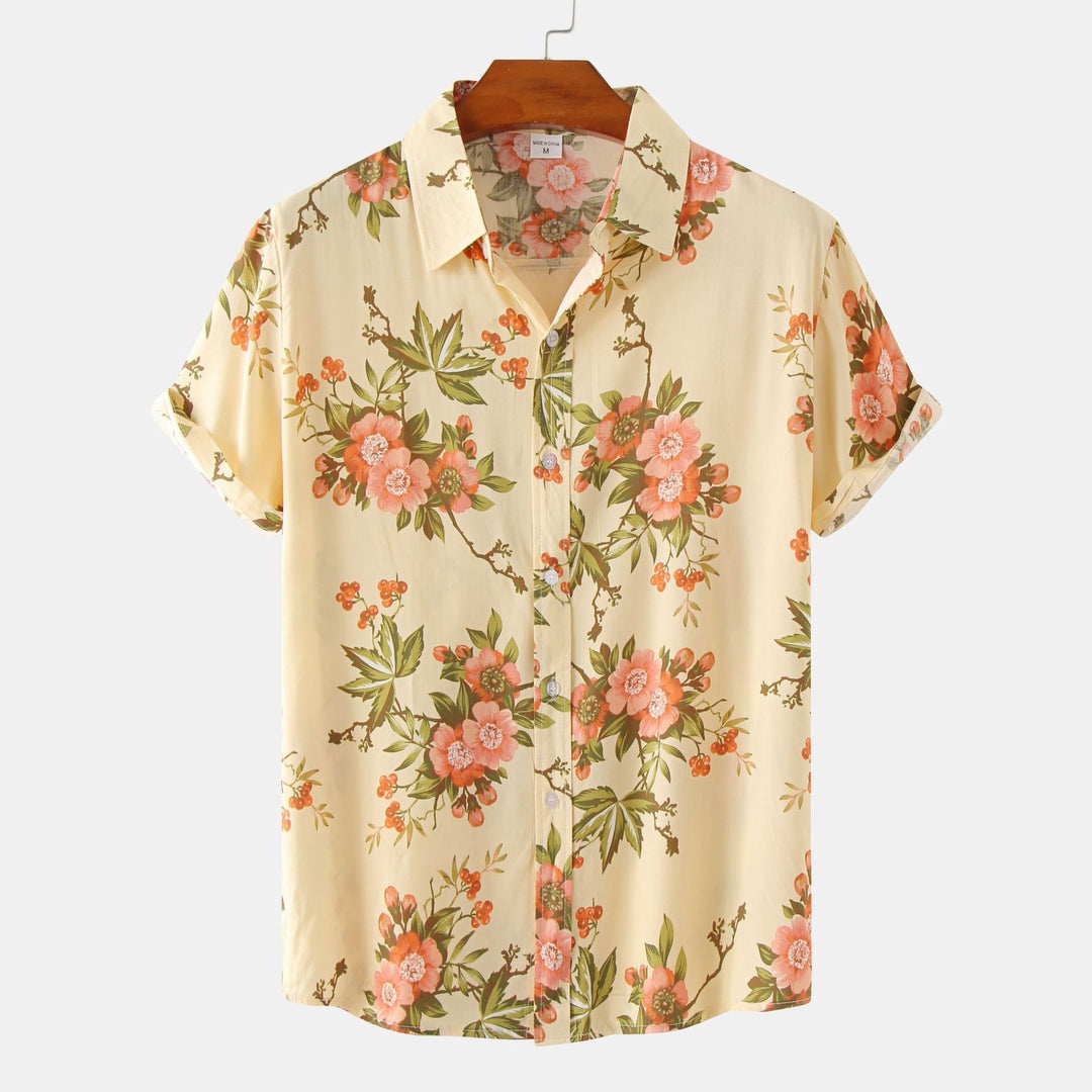 Drune | Floral kurzärmeliges Blumenhemd Männer