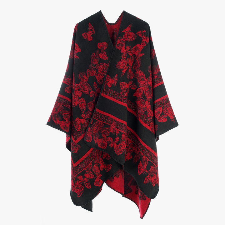 Damen Jacquard‑Capeponcho mit Schmetterlingsmuster und Wollmix‑Optik Drune