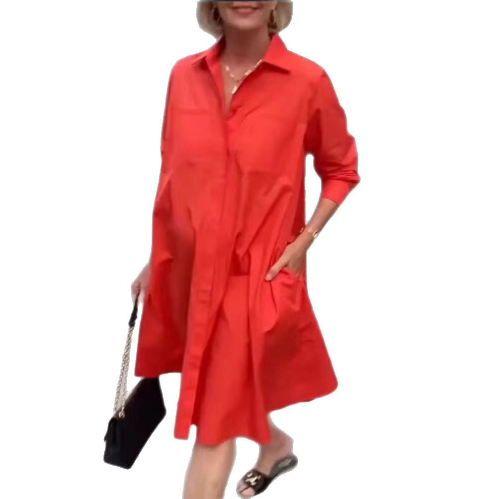 Damen nan Oversize-Popeline Swing-Hemdkleid mit verdeckter Knopfleiste, Eingrifftaschen und krempelbaren Ärmeln Drune