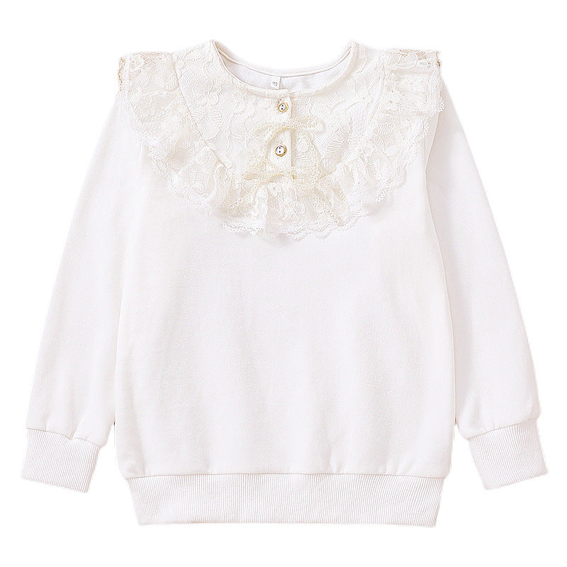 Mädchen Sweatshirt mit romantischem Spitzenkragen Drune